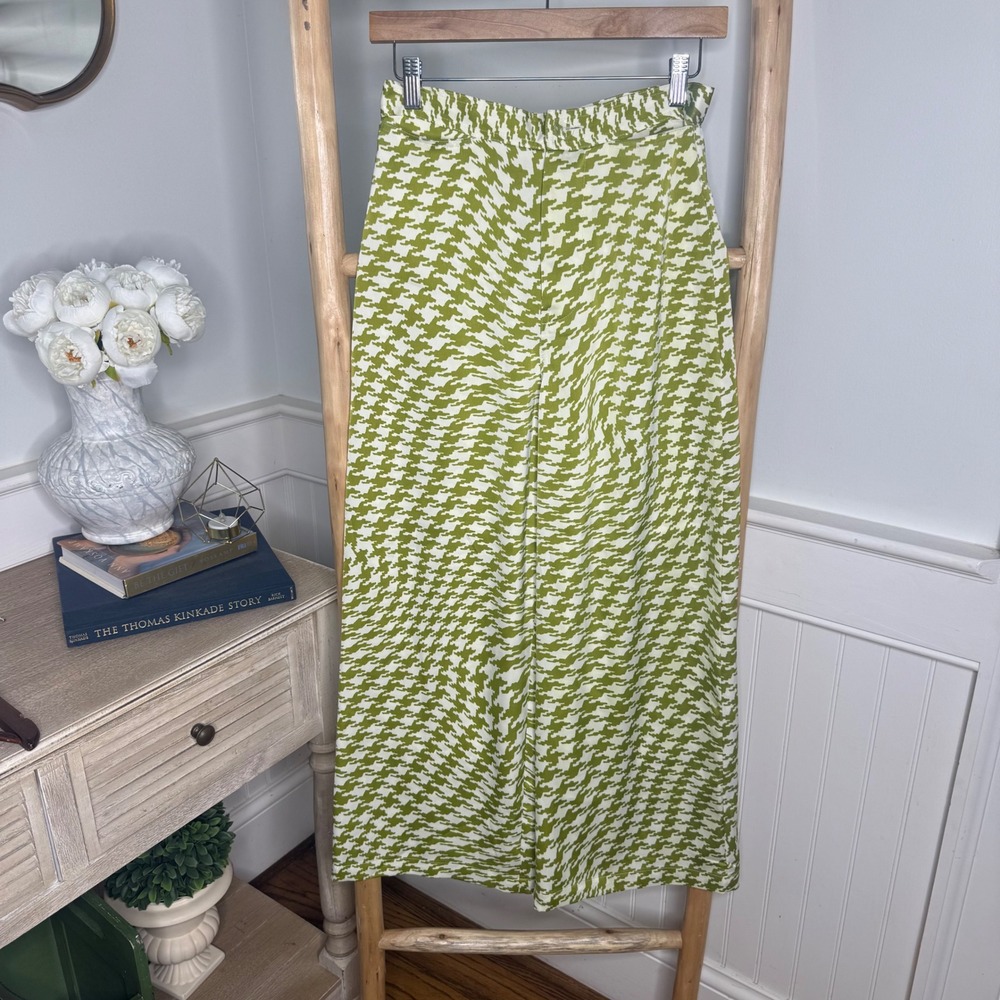 Urban Outfitters Distorted Houndstooth Wide Leg Pants Olive Green M